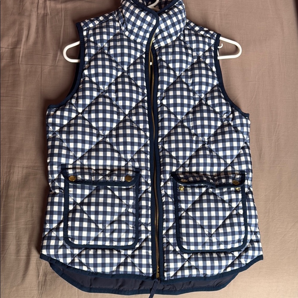 J. Crew Navy Gingham Quilted Vest